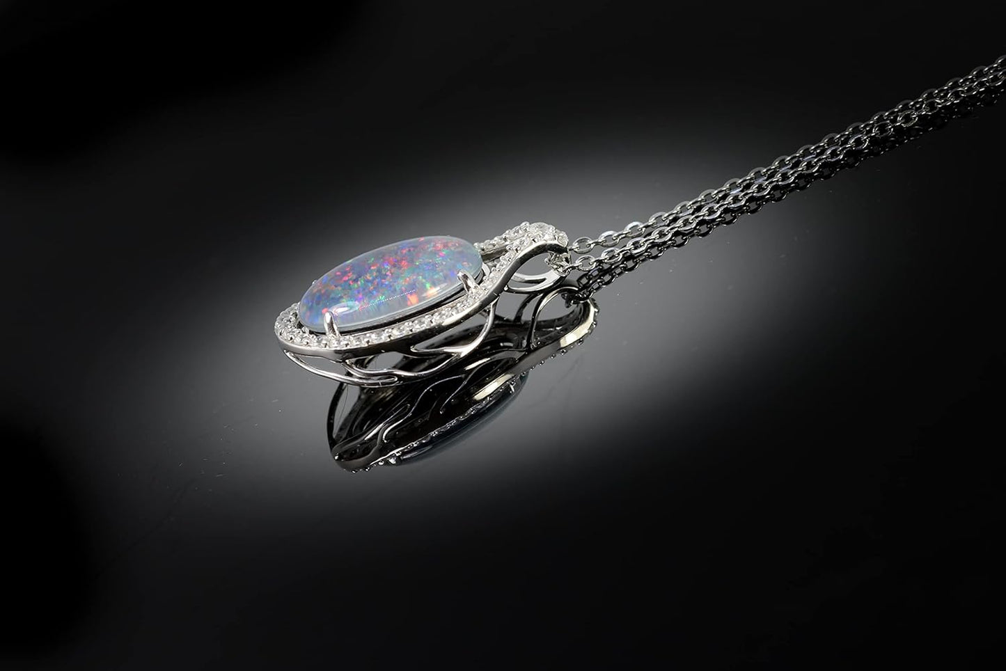 Australian Fire Opal Necklace - Large Genuine Australian Triplets Opal Necklace Pendant White Gold Plated on Sterling Silver Women's Jewelry