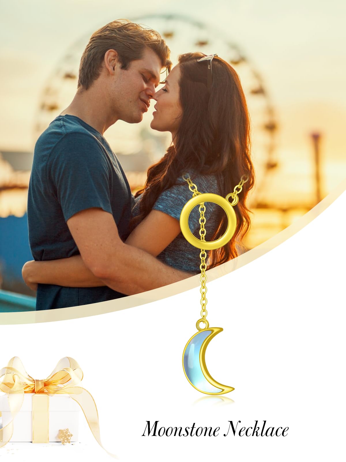 Mother's Day Jewelry Gifts 14K Solid Gold Teardrop/Music Note/Y Necklace Moonstone/Moss Agate/Opal Necklace Anniversary Birthday Gifts for Mom Women Her Girlfriend Sister