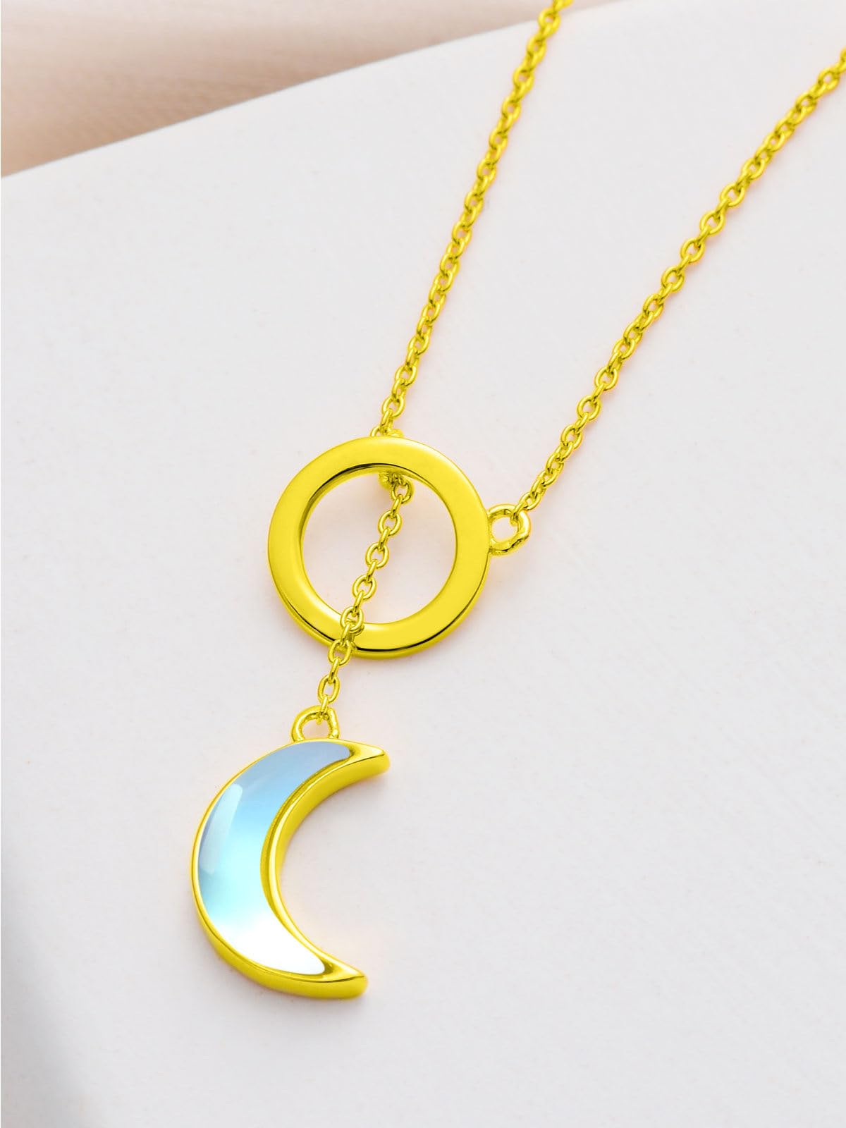 Mother's Day Jewelry Gifts 14K Solid Gold Teardrop/Music Note/Y Necklace Moonstone/Moss Agate/Opal Necklace Anniversary Birthday Gifts for Mom Women Her Girlfriend Sister