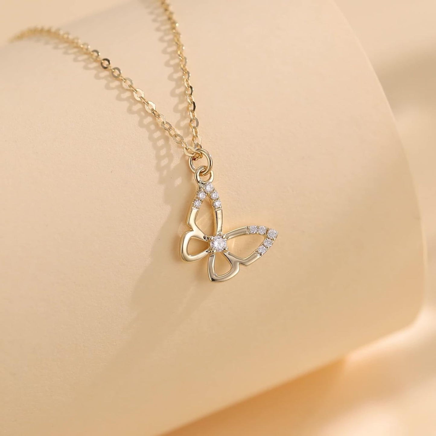 Butterfly Diamond Pendant Necklace | 14K Solid Yellow Gold