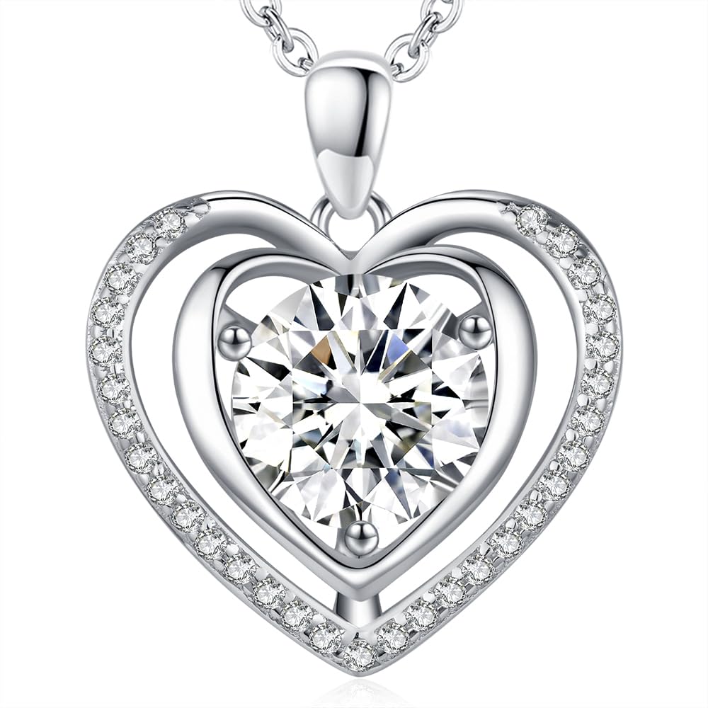Heart Pendant Gold Necklace for Women Moissanite Lab-Created Gem I Love You Wedding Anniversary Birthday Christmas Valentine Engagements Mothers Day Jewelry for Wife Her Girlfriend Mom Daughter - SM