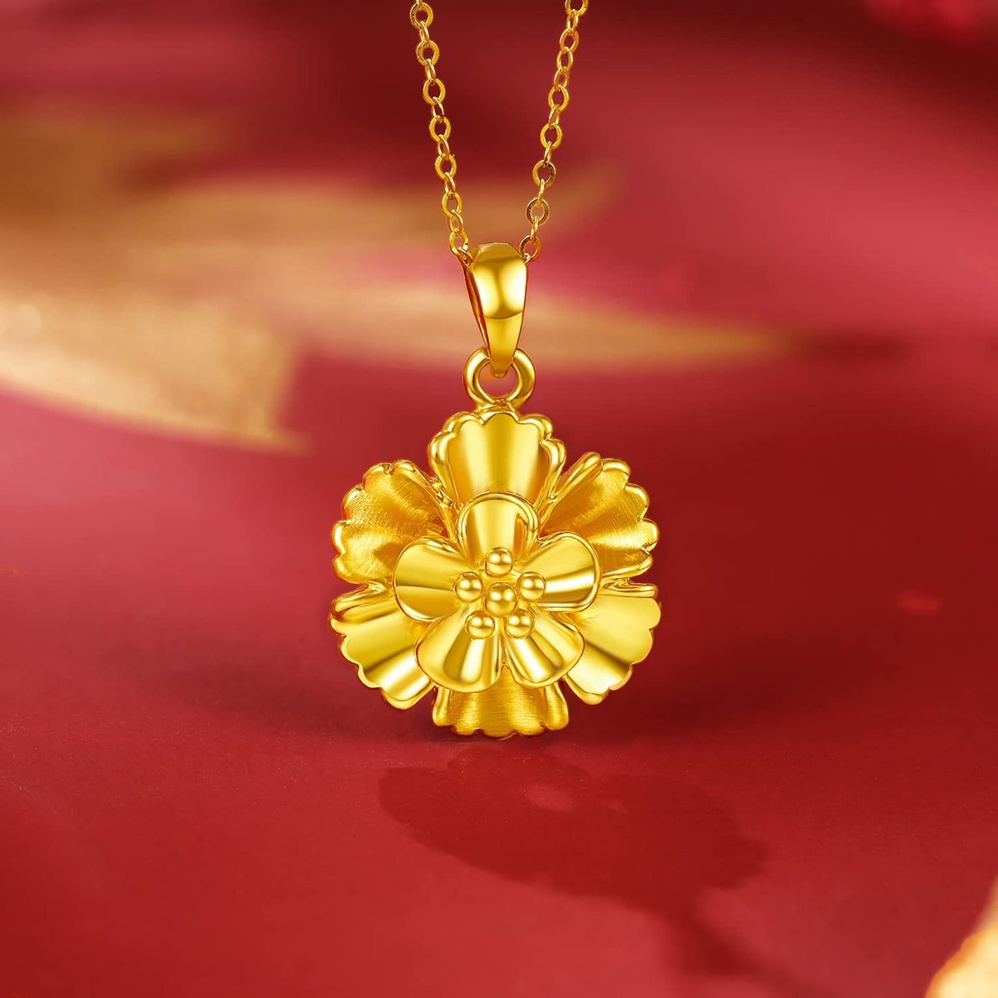 ZHOU LIU FU 24K Solid Gold Pendant for Women, Real Pure Gold Jewelry Accessory Flower Pendant for Men Girlfriend (Not Include Necklace)