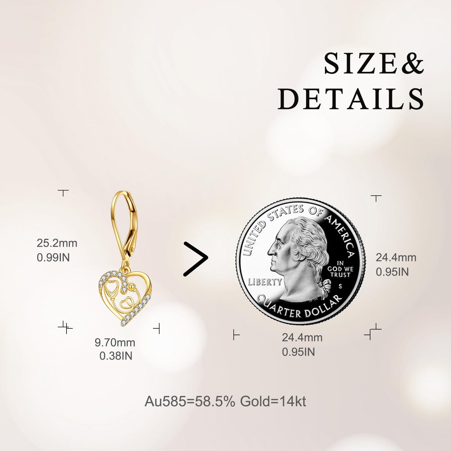 KECHO 14K Solid Gold Nurse Gifts for Women Heart Stethoscope Nurse Earrings Stethoscope Pendant Necklace Graduation Birthday Christmas Jewelry Gifts for Doctor Nurse Medical Student