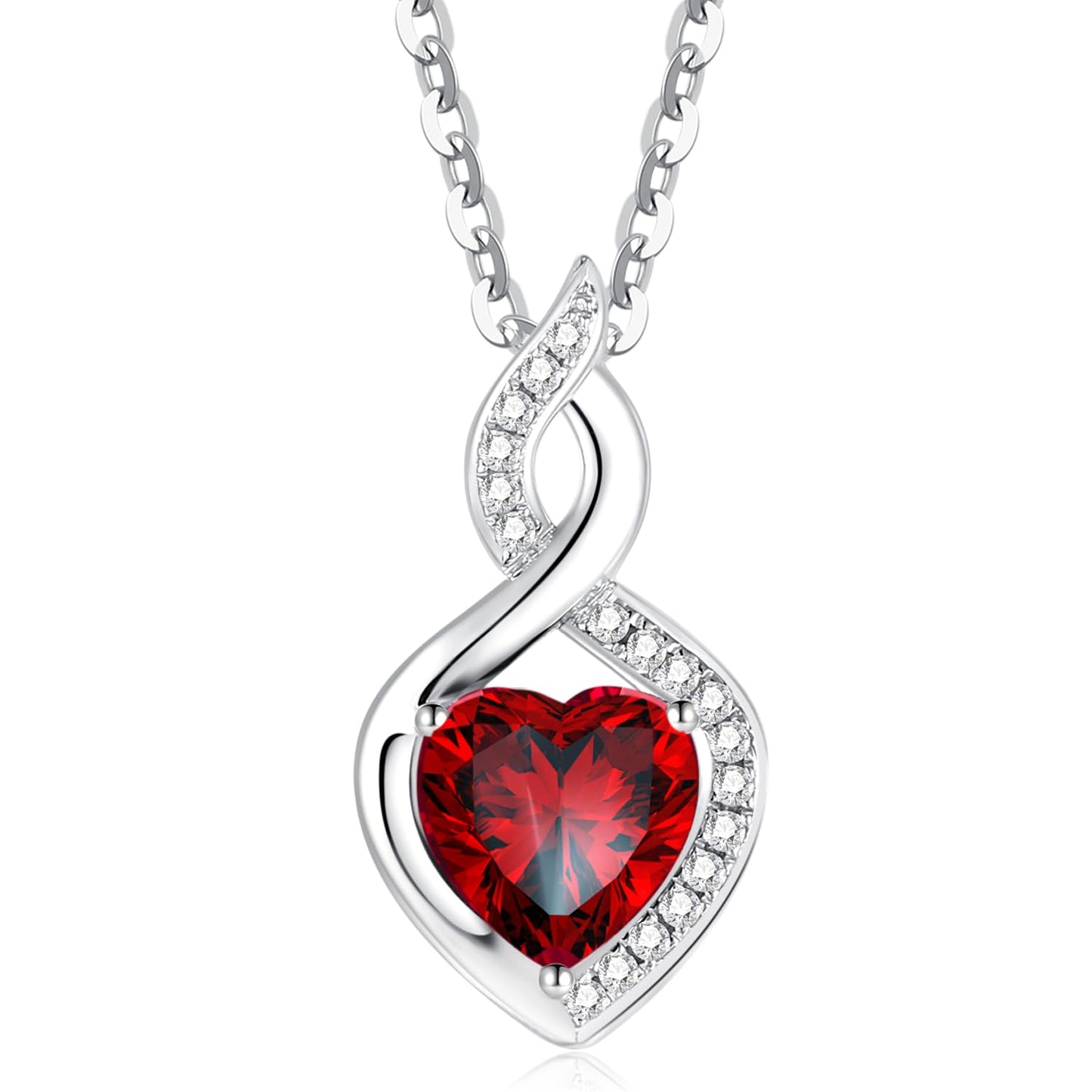 FANCIME 14K Solid White Gold Heart Birthstone Necklace with Diamond Pendent Birthday Gifts for Mom Women, Sterling Silver Chain 16" + 2" Extender