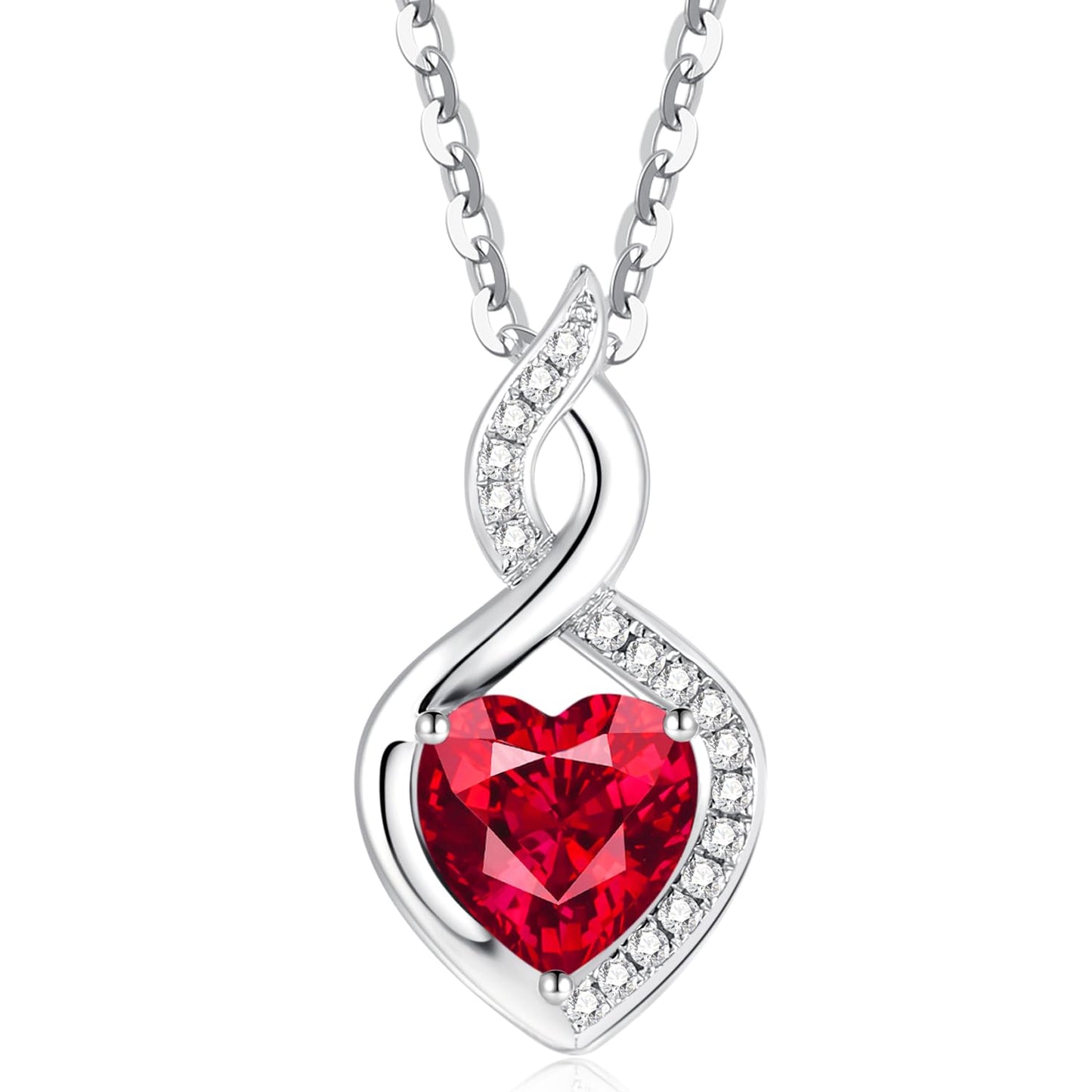 FANCIME 14K Solid White Gold Heart Birthstone Necklace with Diamond Pendent Birthday Gifts for Mom Women, Sterling Silver Chain 16" + 2" Extender