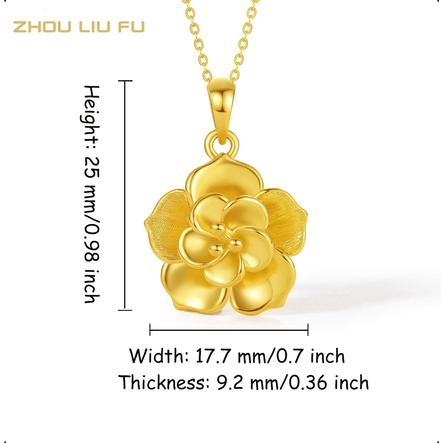 ZHOU LIU FU 24K Solid Gold Pendant for Women, Real Pure Gold Jewelry Accessory Flower Pendant for Men Girlfriend (Not Include Necklace)