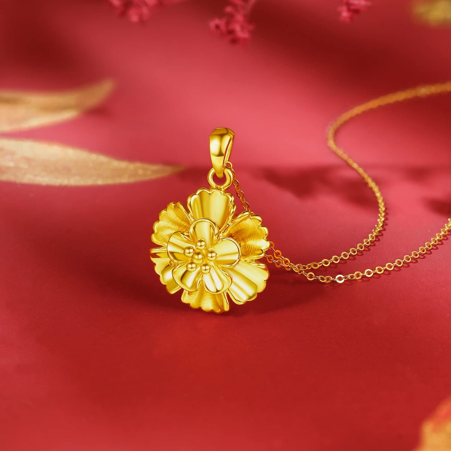 ZHOU LIU FU 24K Solid Gold Pendant for Women, Real Pure Gold Jewelry Accessory Flower Pendant for Men Girlfriend (Not Include Necklace)