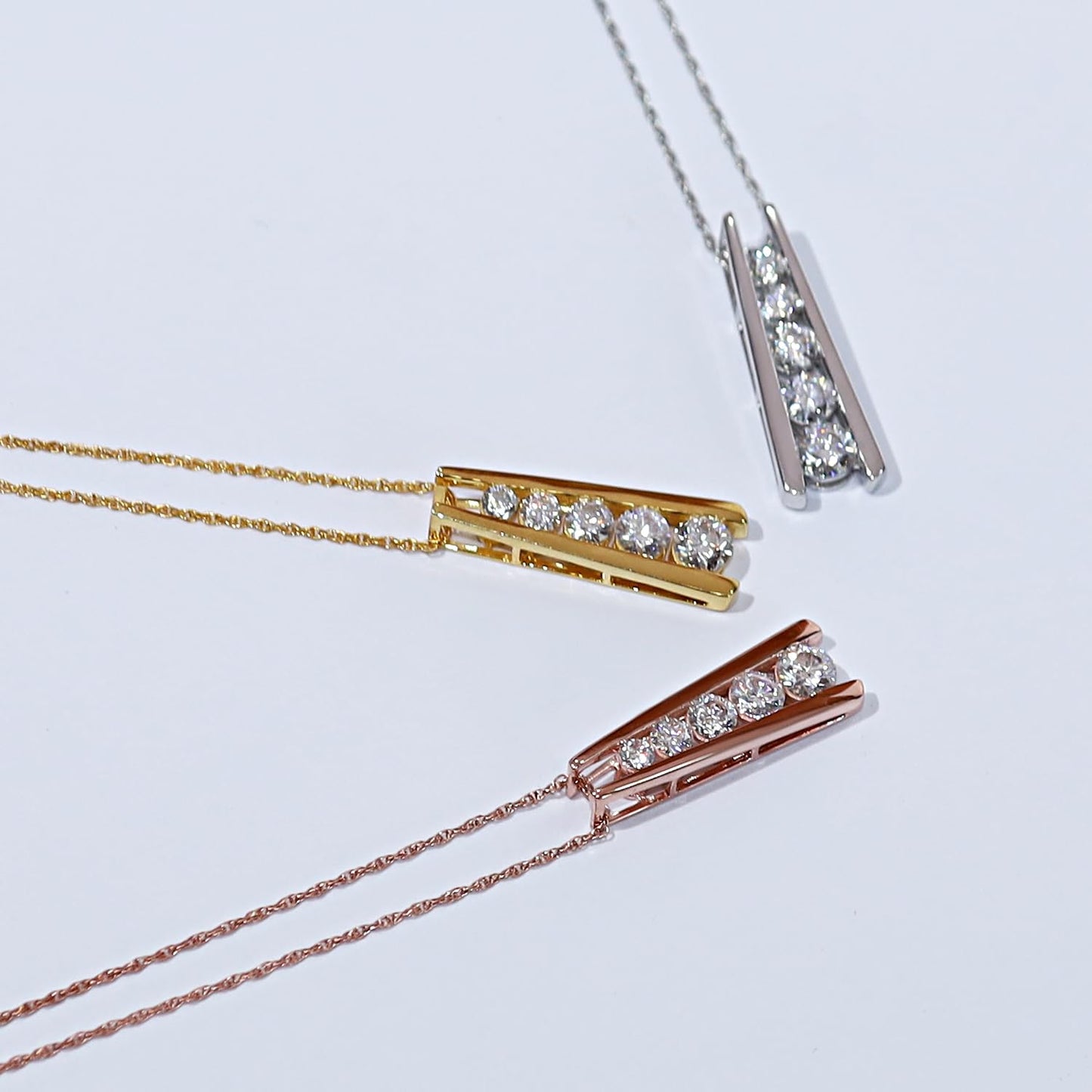 1.25 Carat Lab Created Moissanite or Lab Grown Diamond Five Stone Journey Bar Pendant Necklace In 14k Gold Over Sterling Silver Jewelry With 18" Chain, Gift For Her