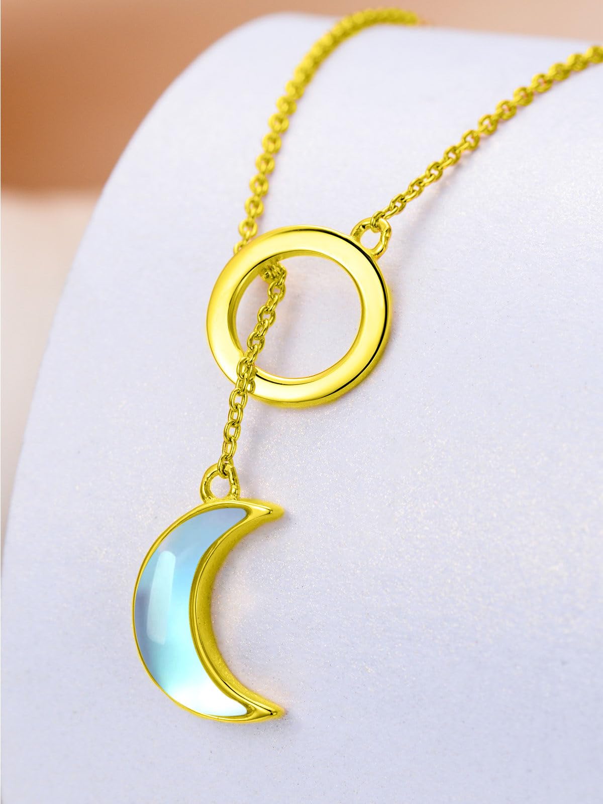 Mother's Day Jewelry Gifts 14K Solid Gold Teardrop/Music Note/Y Necklace Moonstone/Moss Agate/Opal Necklace Anniversary Birthday Gifts for Mom Women Her Girlfriend Sister