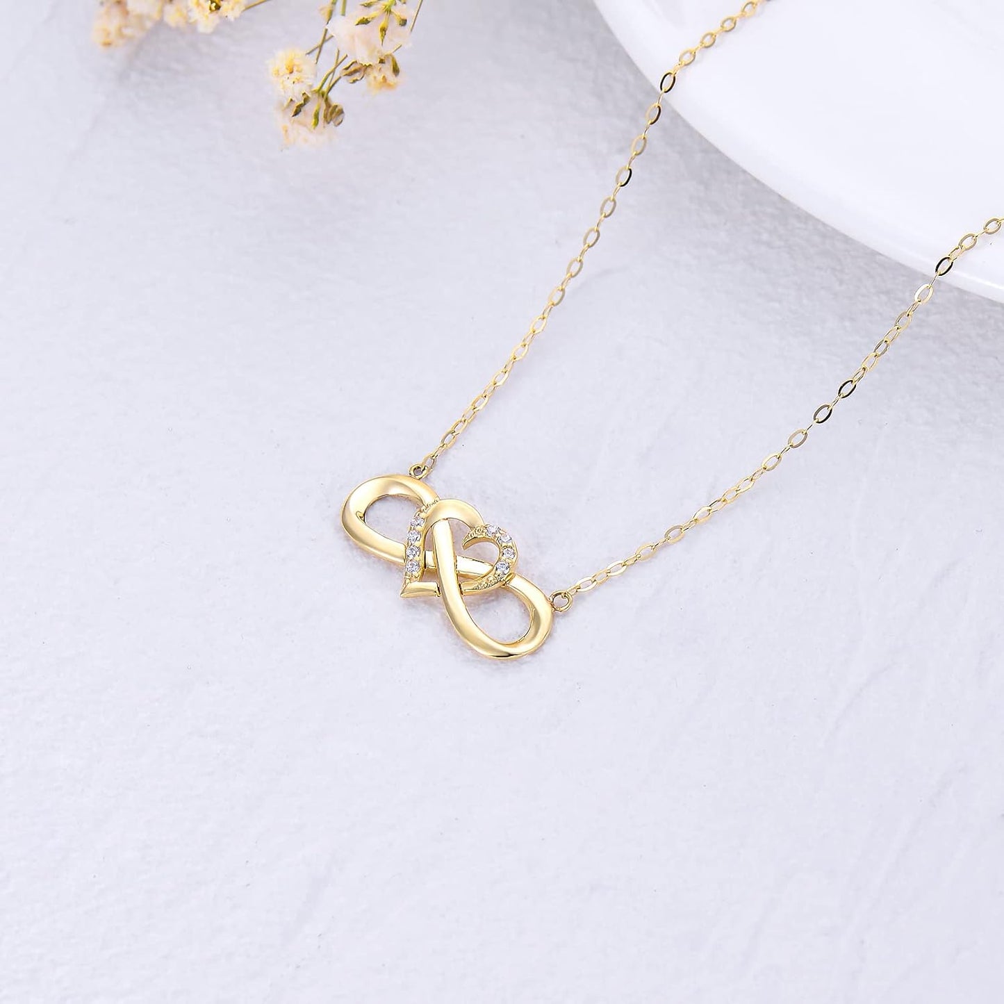 Heart Infinity Pendant Necklace | 14K Solid Yellow Gold