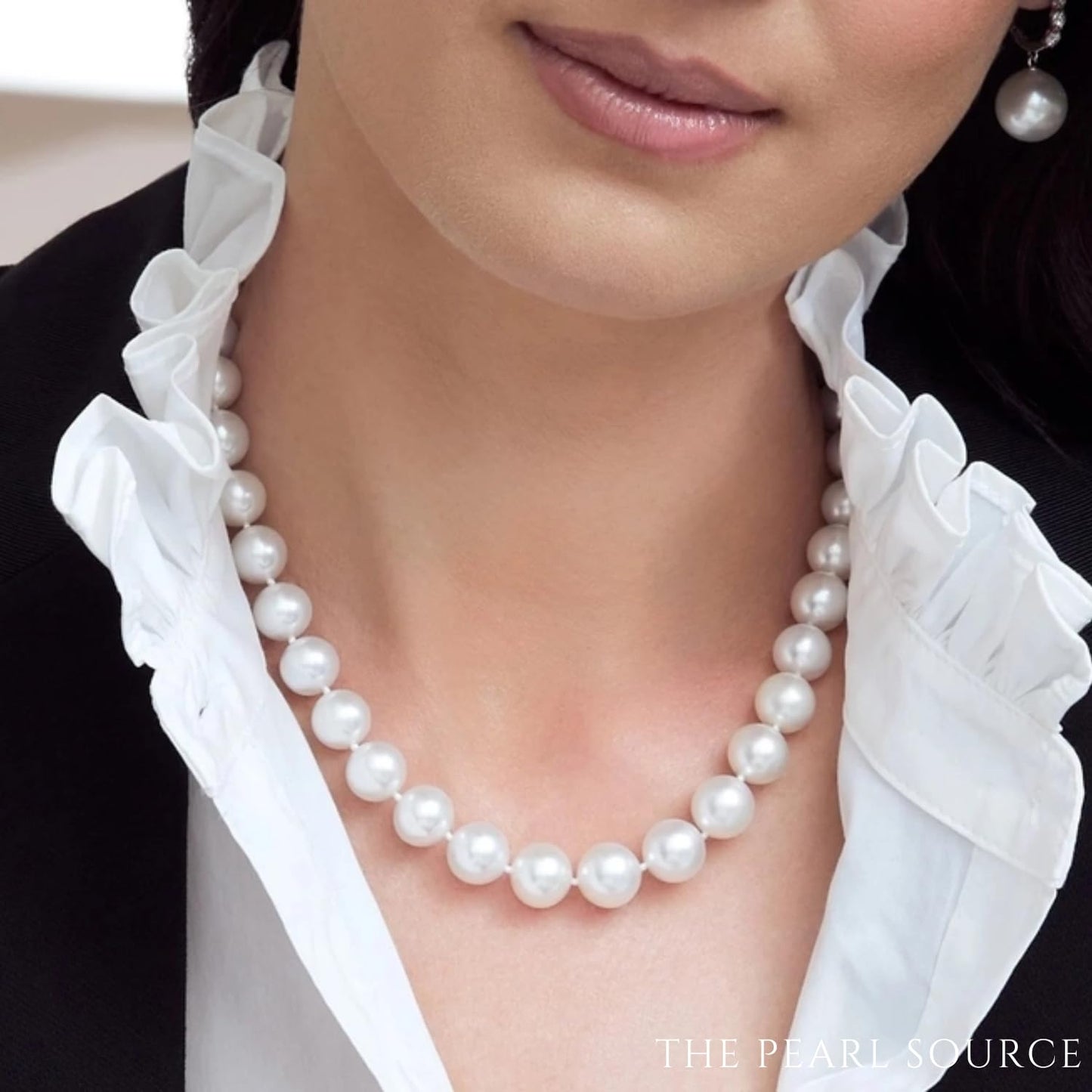 THE PEARL SOURCE 14K Gold 9-10mm AAAA Quality White Freshwater Cultured Pearl Necklace for Women in 16" Choker Length - SM