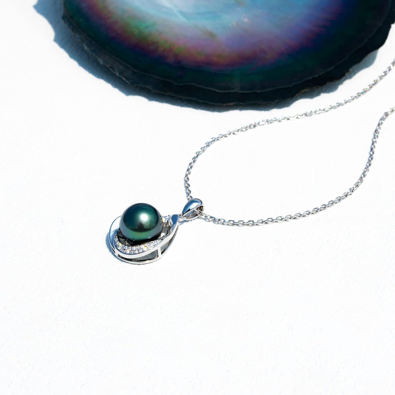 13mm Tahitian Black Pearl Necklace Pear Pendant Moissanite Sterling Silver Necklaces Birthday Anniversary Mothers Day Valentines Day Christmas Gifts for Mom Her Women - SM