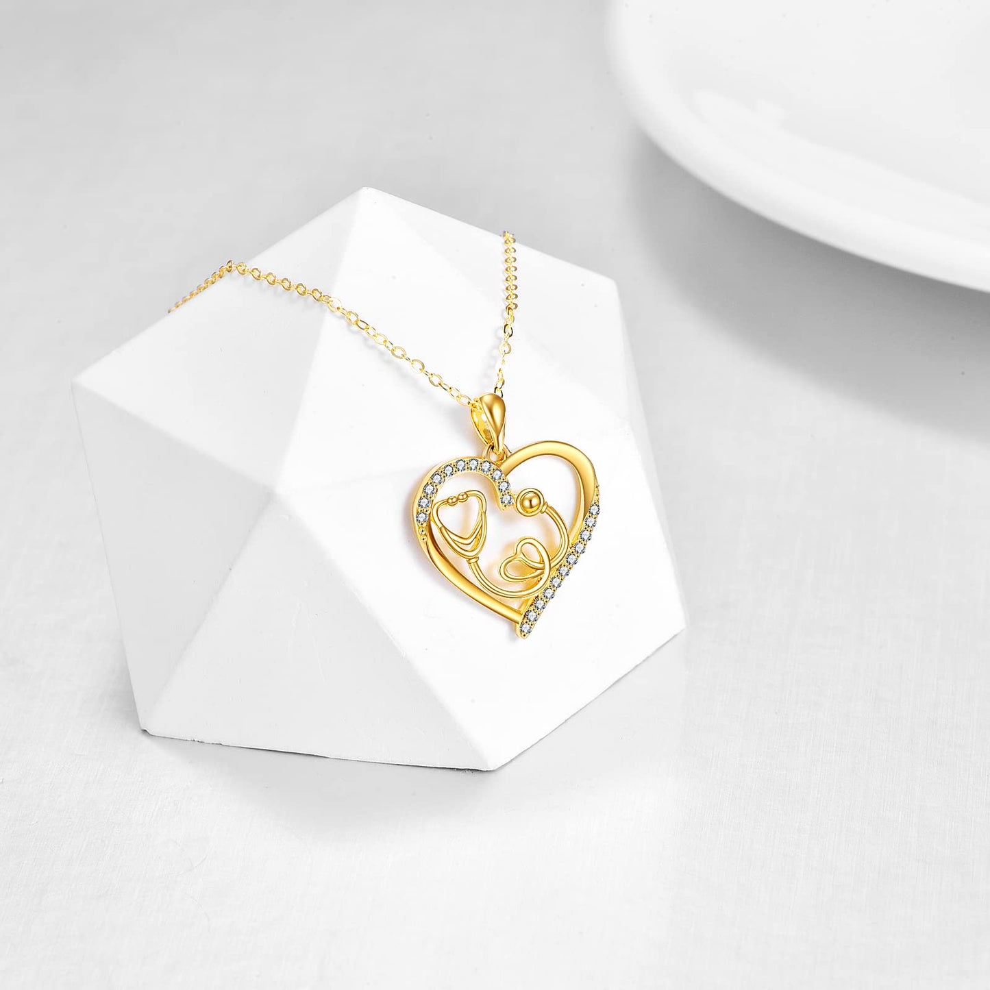 KECHO 14K Solid Gold Nurse Gifts for Women Heart Stethoscope Nurse Earrings Stethoscope Pendant Necklace Graduation Birthday Christmas Jewelry Gifts for Doctor Nurse Medical Student