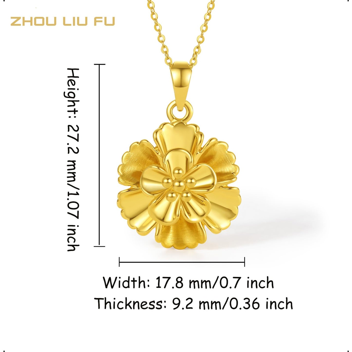 ZHOU LIU FU 24K Solid Gold Pendant for Women, Real Pure Gold Jewelry Accessory Flower Pendant for Men Girlfriend (Not Include Necklace)