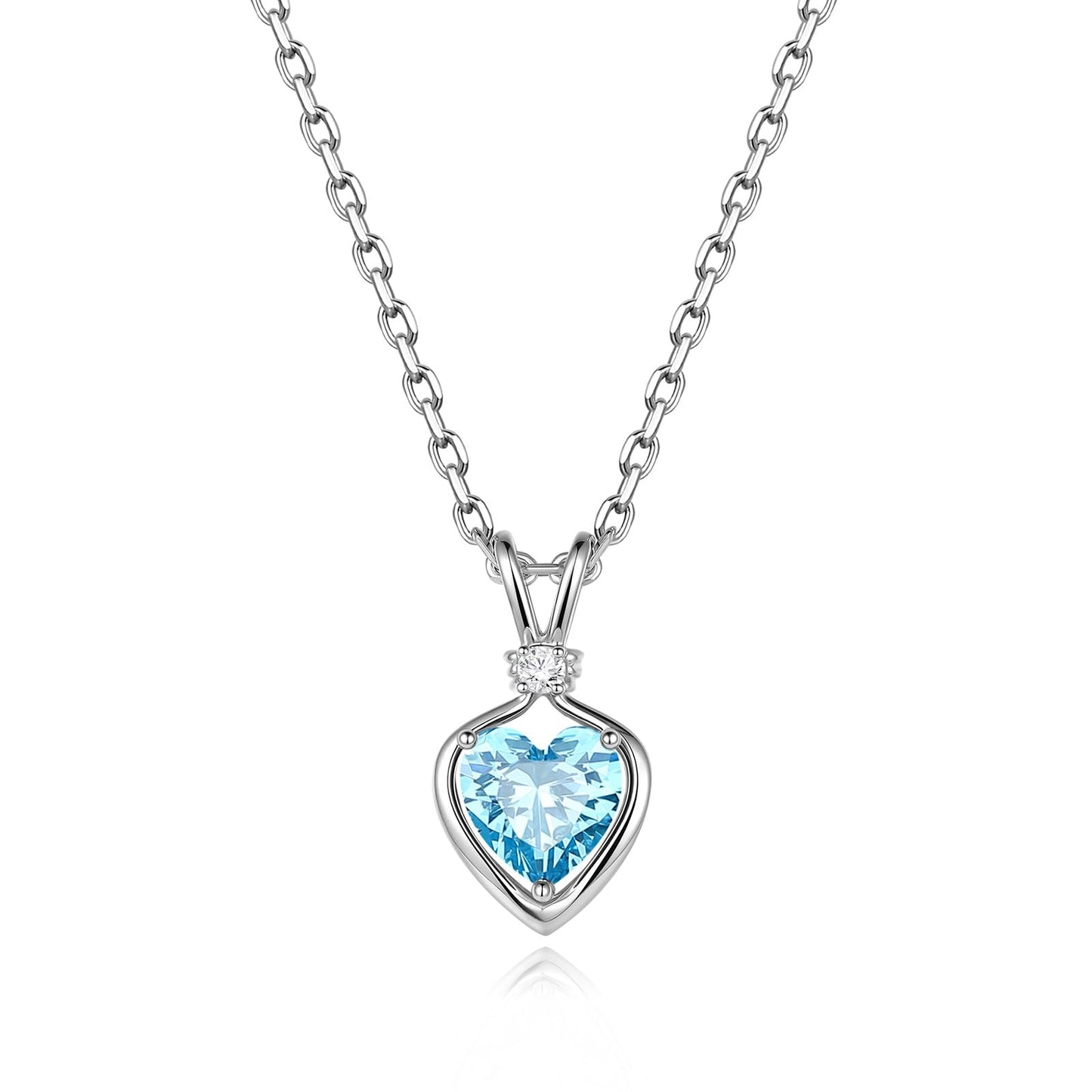 FANCIME 14K Solid White Gold Heart Birthstone Necklace for Women with lab-grown diamond Pendant Birthday Gifts for Mom Women Sterling Silver Chain 16" + 2" Extender