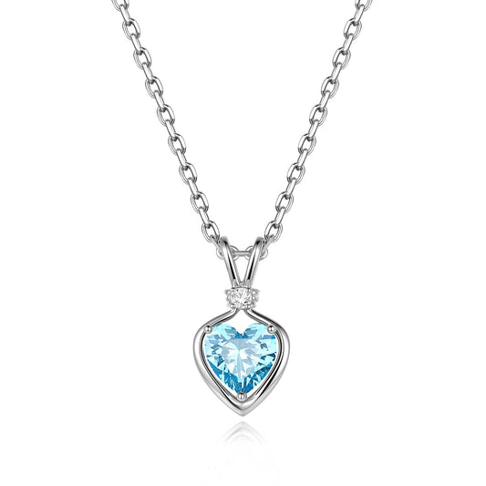 FANCIME 14K Solid White Gold Heart Birthstone Necklace for Women with lab-grown diamond Pendant Birthday Gifts for Mom Women Sterling Silver Chain 16" + 2" Extender