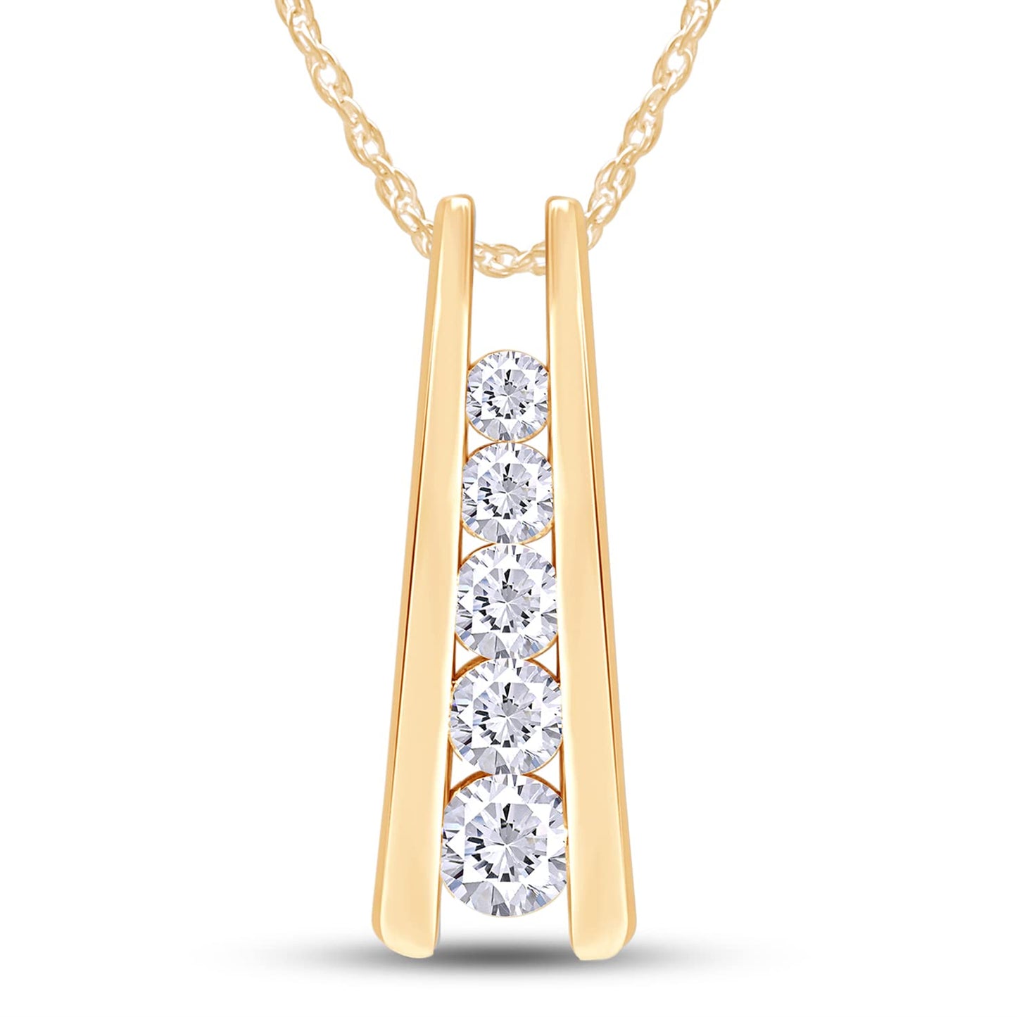 1.25 Carat Lab Created Moissanite or Lab Grown Diamond Five Stone Journey Bar Pendant Necklace In 14k Gold Over Sterling Silver Jewelry With 18" Chain, Gift For Her