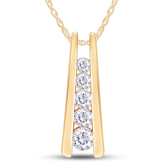 1.25 Carat Lab Created Moissanite or Lab Grown Diamond Five Stone Journey Bar Pendant Necklace In 14k Gold Over Sterling Silver Jewelry With 18" Chain, Gift For Her