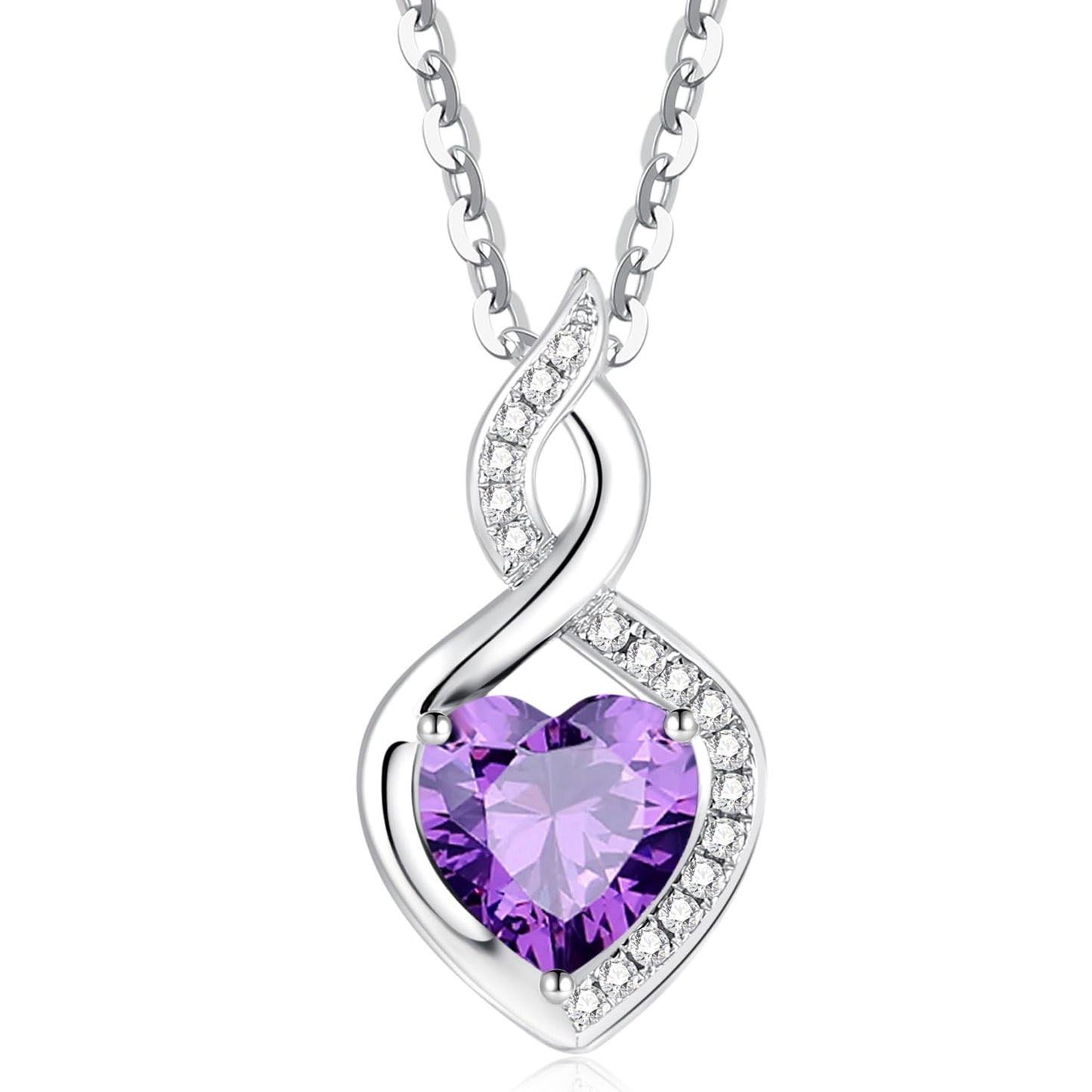 FANCIME 14K Solid White Gold Heart Birthstone Necklace with Diamond Pendent Birthday Gifts for Mom Women, Sterling Silver Chain 16" + 2" Extender