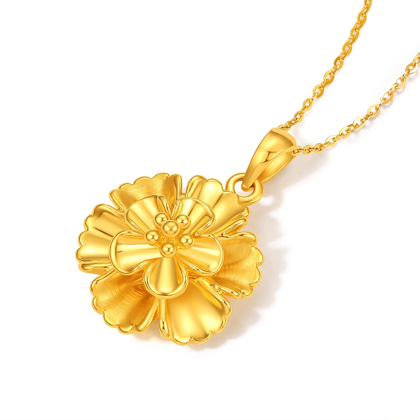 ZHOU LIU FU 24K Solid Gold Pendant for Women, Real Pure Gold Jewelry Accessory Flower Pendant for Men Girlfriend (Not Include Necklace)