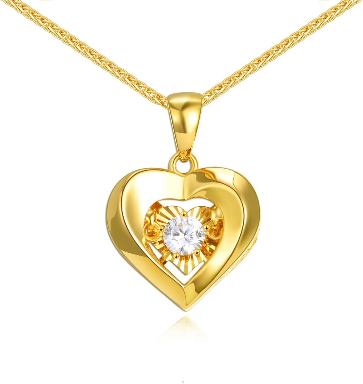 SISGEM 18k Gold Cubic Zirconia Heart and Wheat Chain Necklaces for Women, Love Jewelry Gifts for Her,18 Inches
