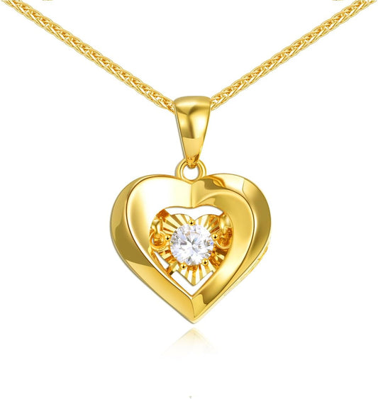 SISGEM 18k Gold Cubic Zirconia Heart and Wheat Chain Necklaces for Women, Love Jewelry Gifts for Her,18 Inches