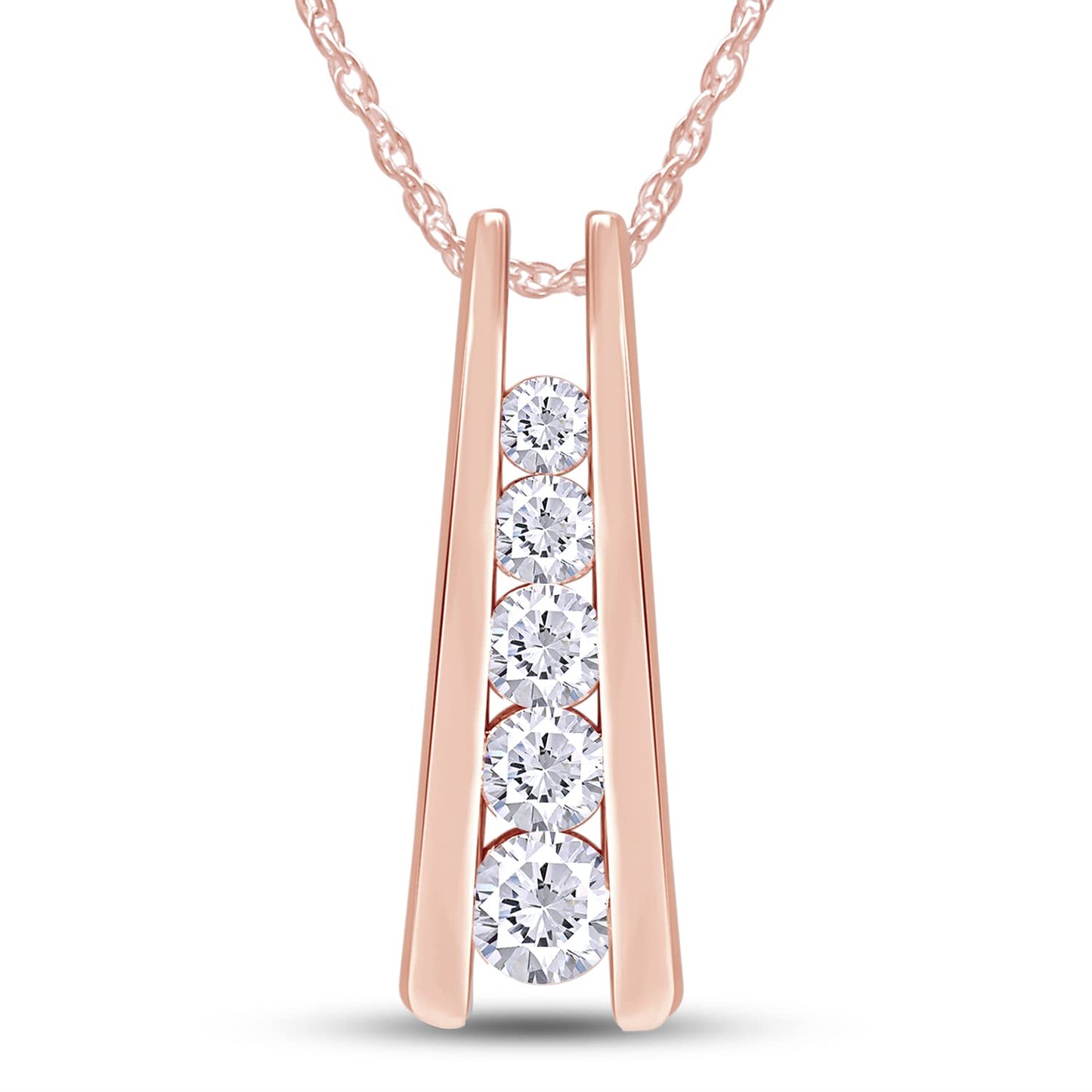 1.25 Carat Lab Created Moissanite or Lab Grown Diamond Five Stone Journey Bar Pendant Necklace In 14k Gold Over Sterling Silver Jewelry With 18" Chain, Gift For Her