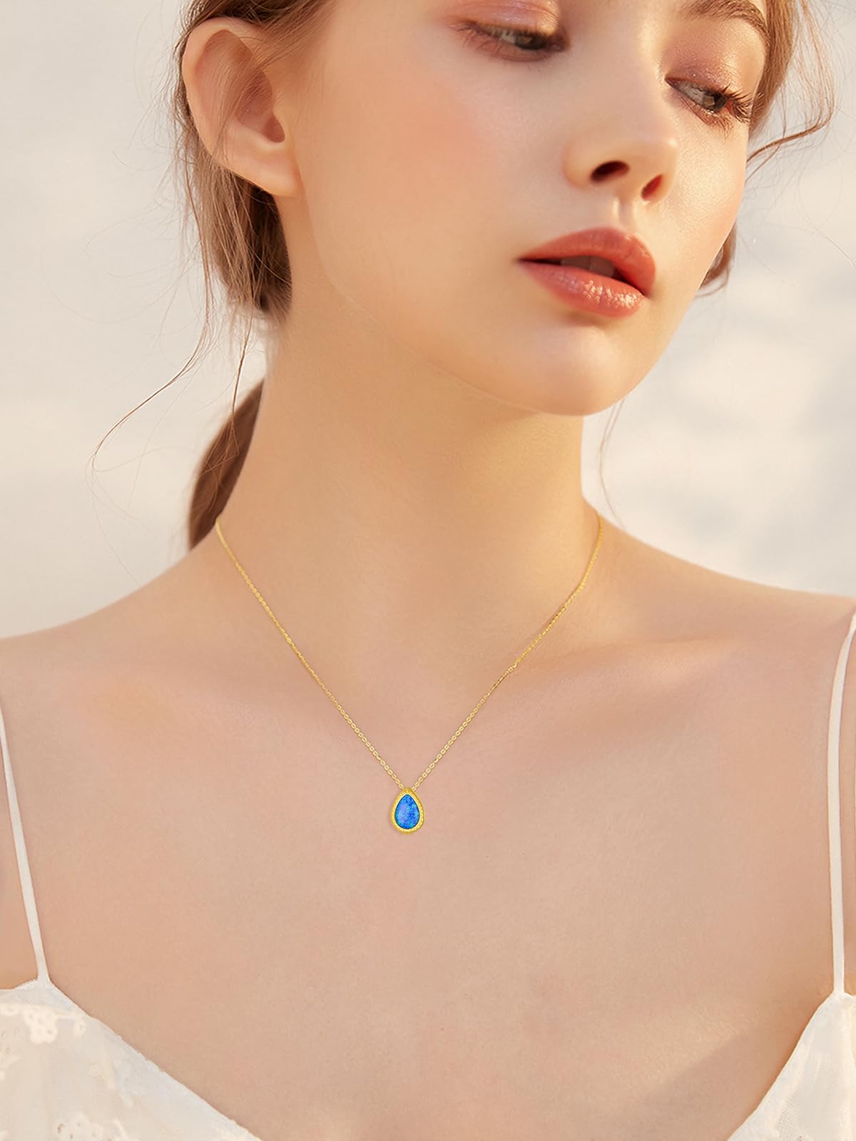 Mother's Day Jewelry Gifts 14K Solid Gold Teardrop/Music Note/Y Necklace Moonstone/Moss Agate/Opal Necklace Anniversary Birthday Gifts for Mom Women Her Girlfriend Sister