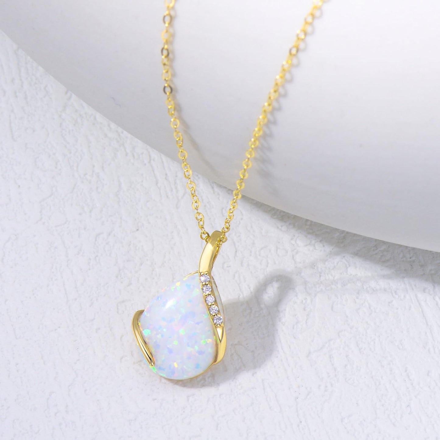 YDD 14K Solid Gold Gemstone Birthstone Necklaces for Women Dainty 2 Carat Pear Shaped Teardrop Gemstone Birthstone Pendant Anniversary Birthday Jewelry Gifts for Her 16"-18"