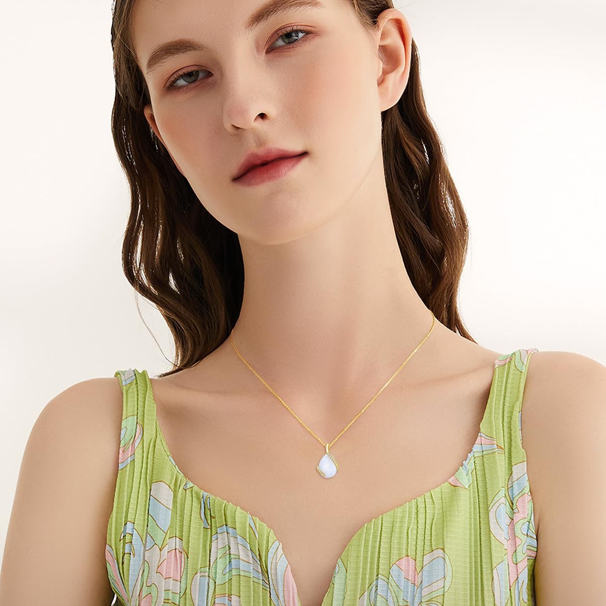 YDD 14K Solid Gold Gemstone Birthstone Necklaces for Women Dainty 2 Carat Pear Shaped Teardrop Gemstone Birthstone Pendant Anniversary Birthday Jewelry Gifts for Her 16"-18"