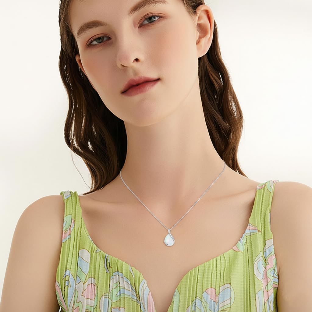 YDD 14K Solid Gold Gemstone Birthstone Necklaces for Women Dainty 2 Carat Pear Shaped Teardrop Gemstone Birthstone Pendant Anniversary Birthday Jewelry Gifts for Her 16"-18"
