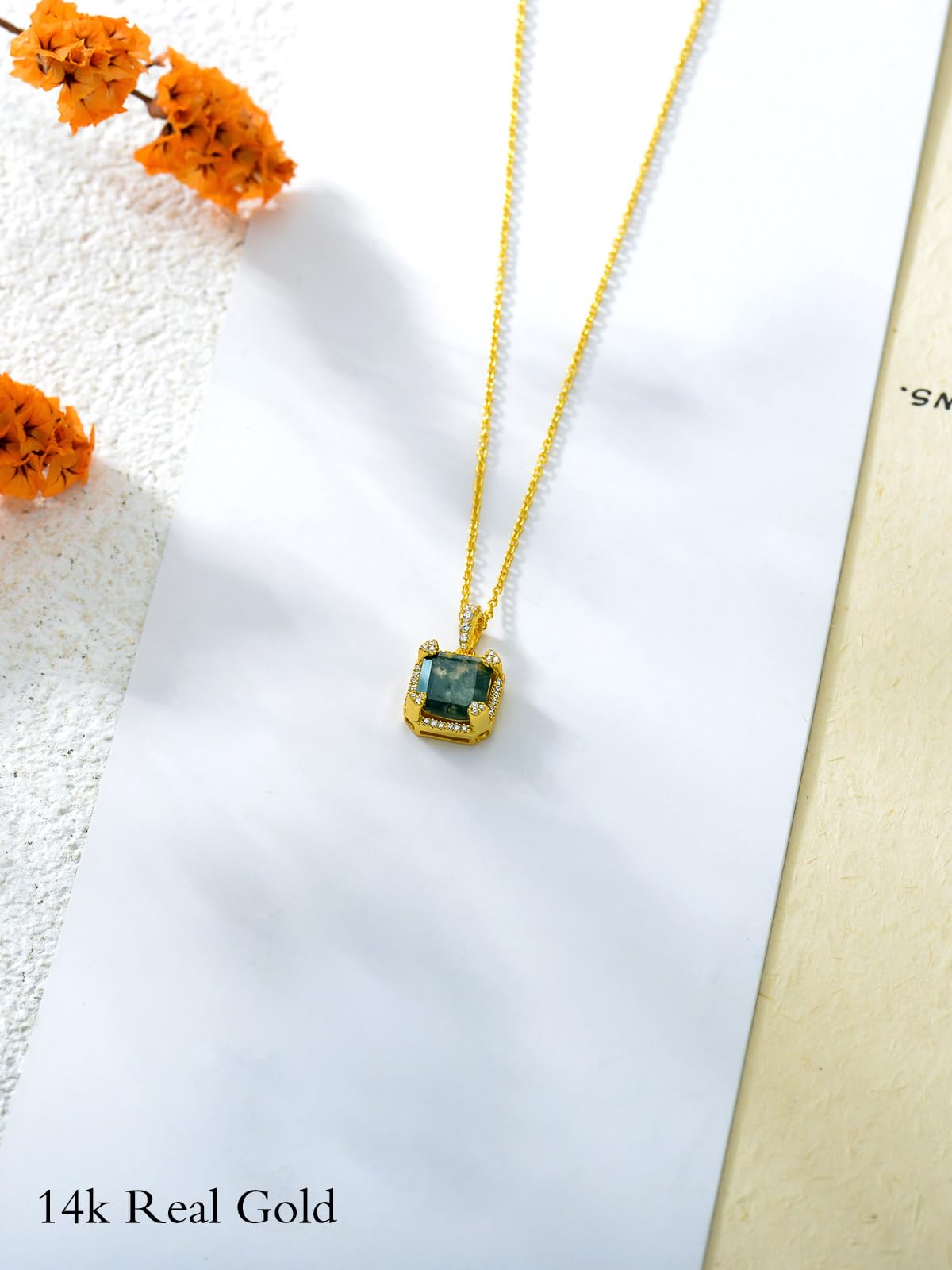 Mother's Day Jewelry Gifts 14K Solid Gold Teardrop/Music Note/Y Necklace Moonstone/Moss Agate/Opal Necklace Anniversary Birthday Gifts for Mom Women Her Girlfriend Sister