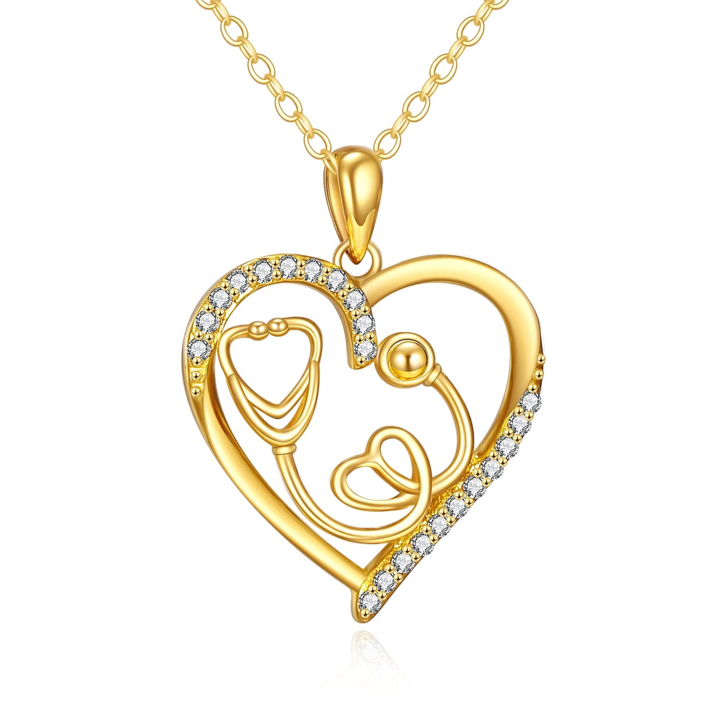 KECHO 14K Solid Gold Nurse Gifts for Women Heart Stethoscope Nurse Earrings Stethoscope Pendant Necklace Graduation Birthday Christmas Jewelry Gifts for Doctor Nurse Medical Student