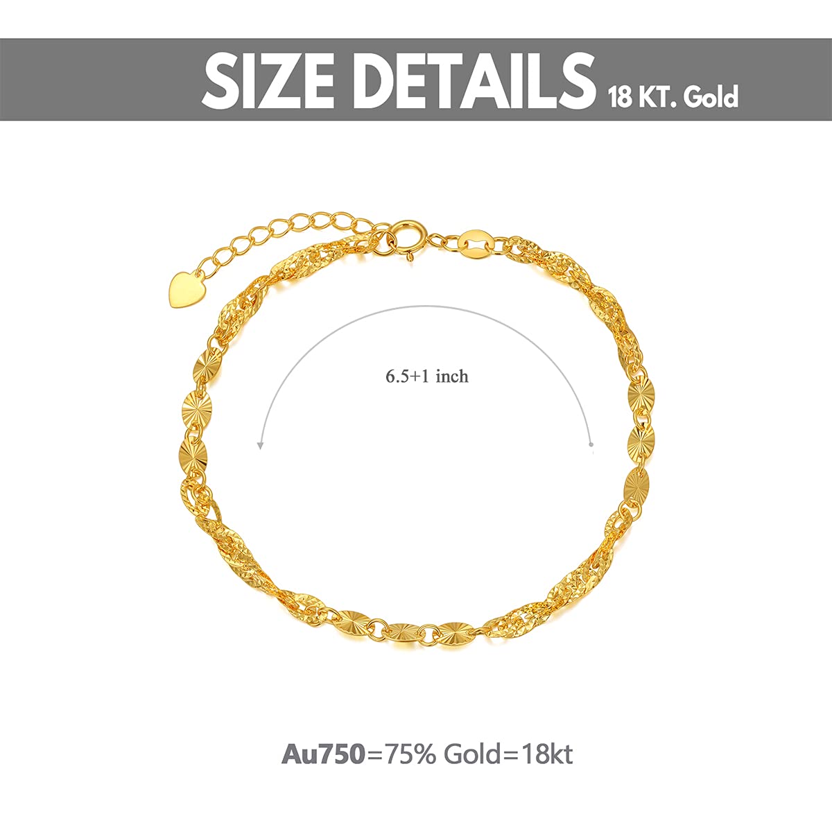 18k Yellow Gold Bracelet for Women, 3mm Width Real Gold Italian Diamond-Cut Link Chain Bracelets Jewelry Anniversary Birthday Gift for Her, Mom, Wife