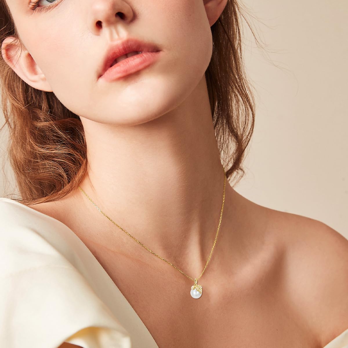 14k Gold Created Moissanite Leaf and Freshwater Cultured Pearl Pendant Necklace for Women, Fine 14kt Gold Pearl Jewerly Gifts for Her, 16-18 Inches