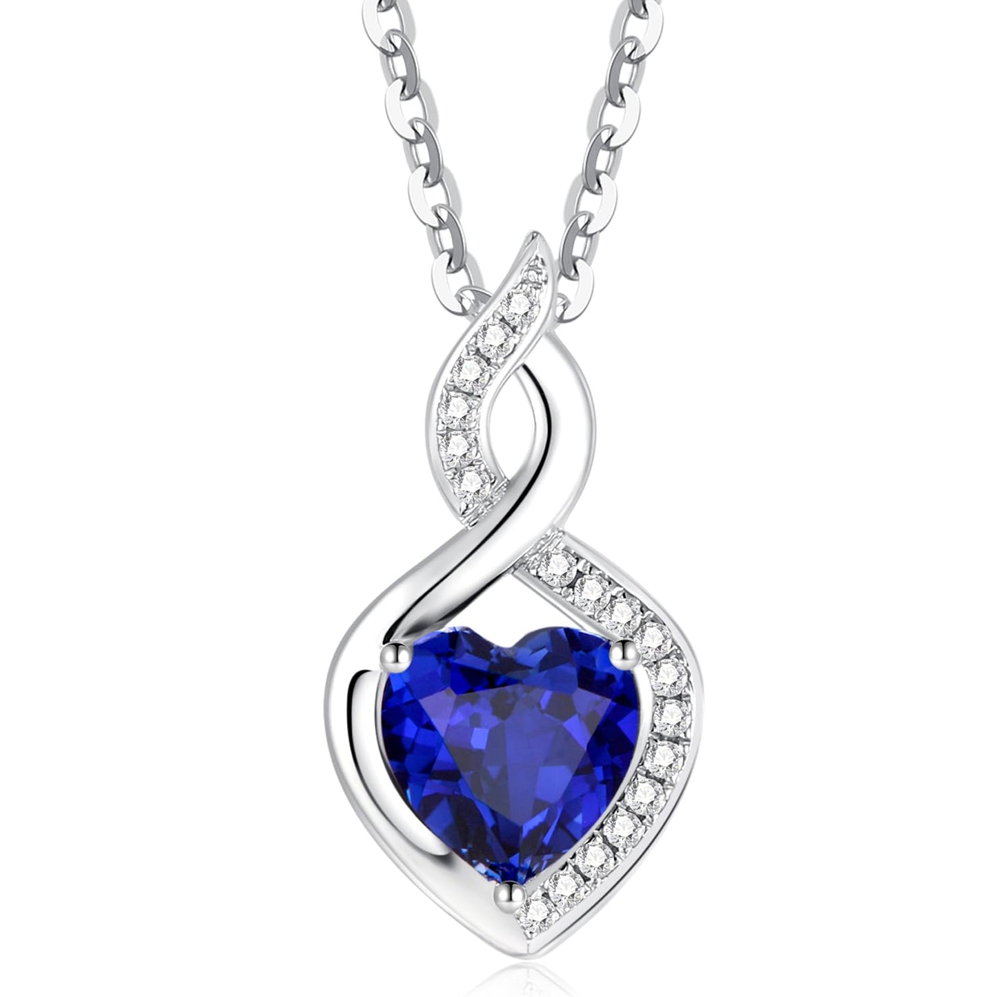 FANCIME 14K Solid White Gold Heart Birthstone Necklace with Diamond Pendent Birthday Gifts for Mom Women, Sterling Silver Chain 16" + 2" Extender