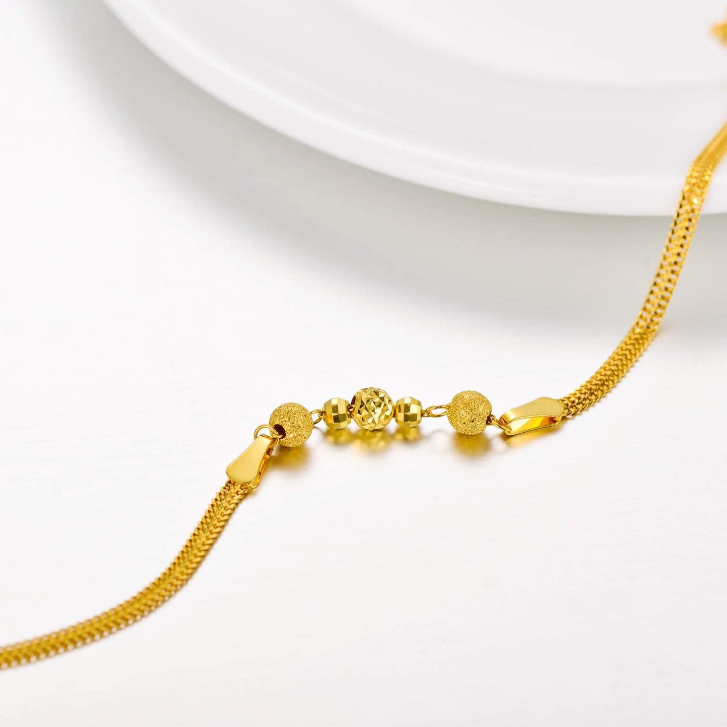SISGEM Solid 18k Yellow Gold Bead Bracelet for Women, Real18 Karat Gold Jewelry Gifts for Her, (2.3 mm Wide Chain, 6.5-7.7 Inch)