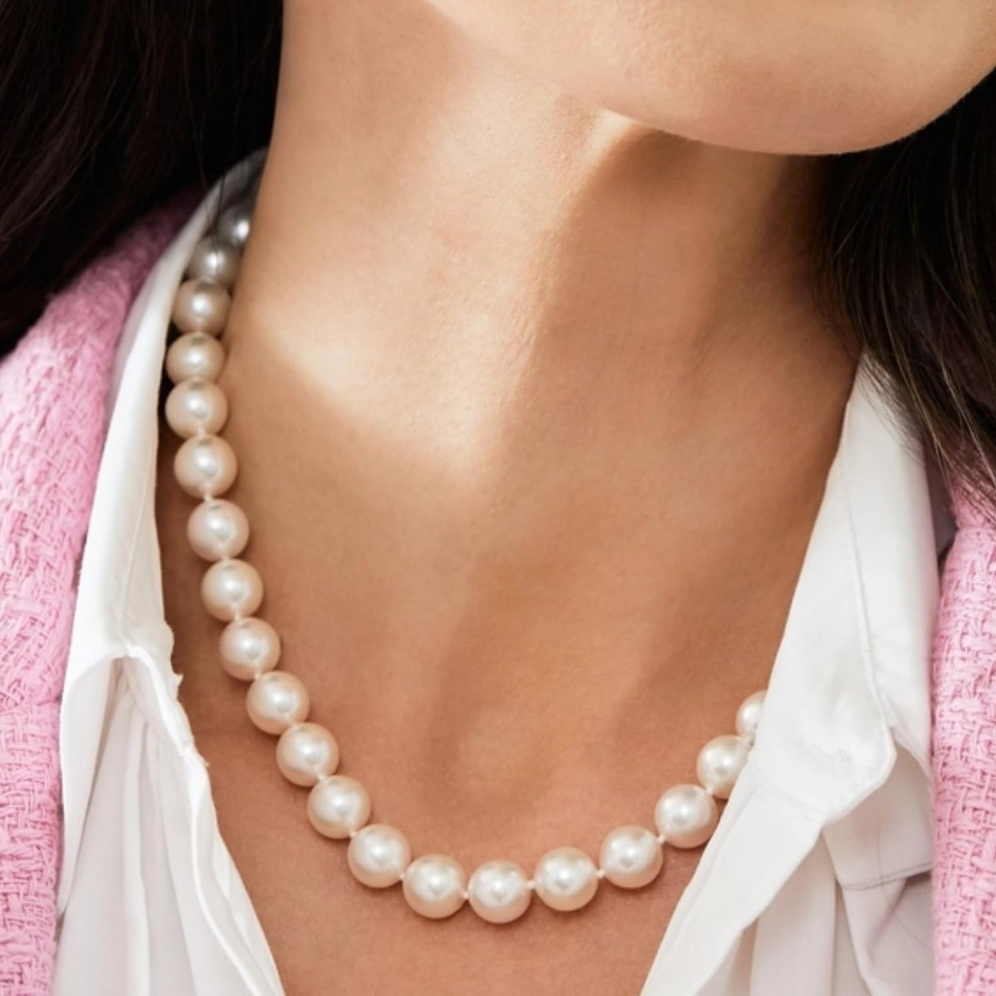THE PEARL SOURCE 14K Gold 9-10mm AAAA Quality White Freshwater Cultured Pearl Necklace for Women in 16" Choker Length - SM