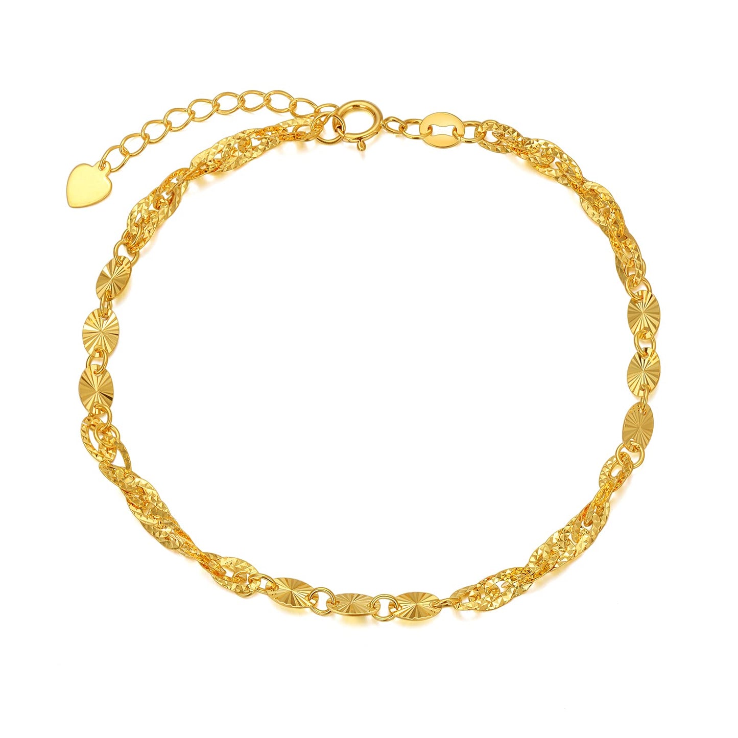 18k Yellow Gold Bracelet for Women, 3mm Width Real Gold Italian Diamond-Cut Link Chain Bracelets Jewelry Anniversary Birthday Gift for Her, Mom, Wife