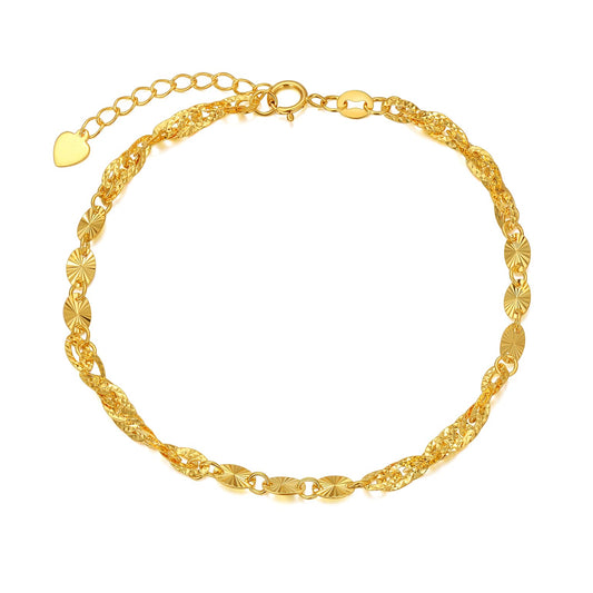 18k Yellow Gold Bracelet for Women, 3mm Width Real Gold Italian Diamond-Cut Link Chain Bracelets Jewelry Anniversary Birthday Gift for Her, Mom, Wife