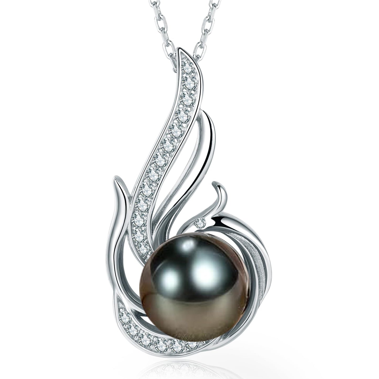 Tahitian Black Pearl Necklaces for Women 10-11mm - Pearl Necklace Phoenix Pendant | with 925 Sterling Silver 18" Chain - Christmas Mothers Day Valentine's Day Gifts For Women Wife Mom Grandma Girlfriend Daughter Her Best Friend Birthday Anniversary Fine J