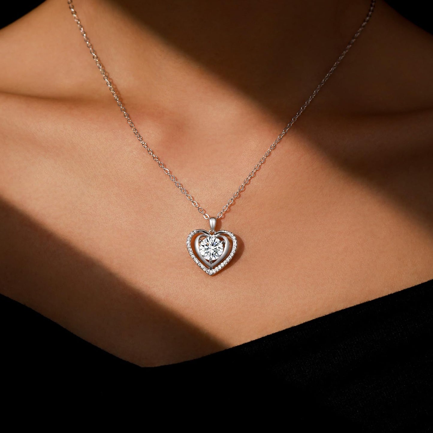 Heart Pendant Gold Necklace for Women Moissanite Lab-Created Gem I Love You Wedding Anniversary Birthday Christmas Valentine Engagements Mothers Day Jewelry for Wife Her Girlfriend Mom Daughter - SM