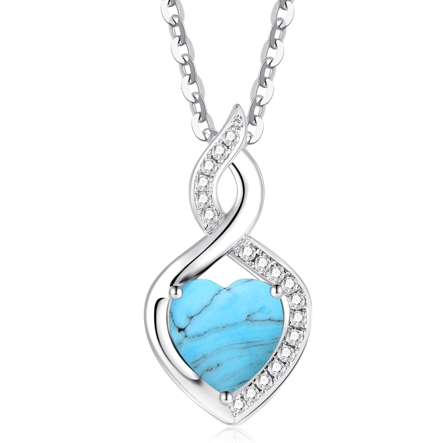 FANCIME 14K Solid White Gold Heart Birthstone Necklace with Diamond Pendent Birthday Gifts for Mom Women, Sterling Silver Chain 16" + 2" Extender