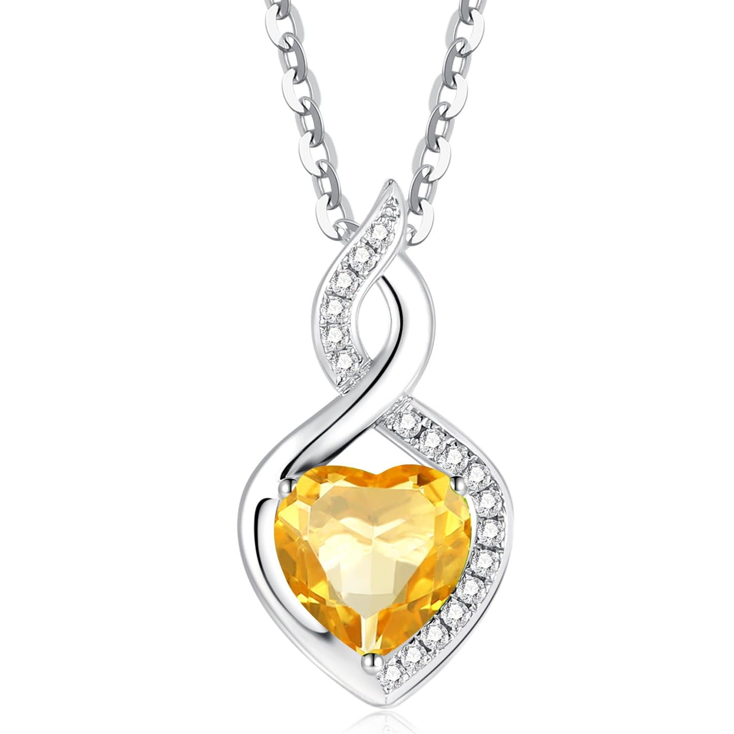 FANCIME 14K Solid White Gold Heart Birthstone Necklace with Diamond Pendent Birthday Gifts for Mom Women, Sterling Silver Chain 16" + 2" Extender