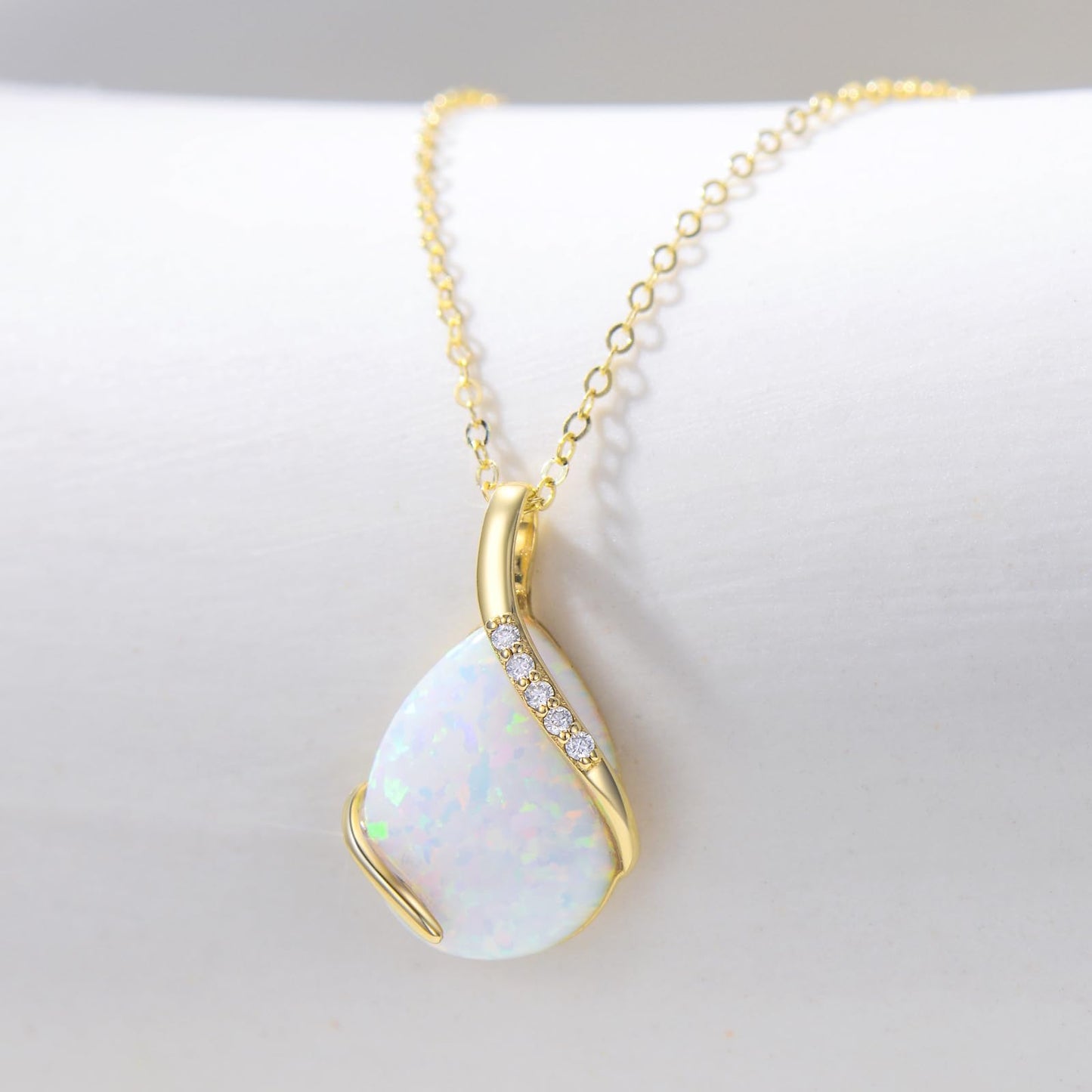 YDD 14K Solid Gold Gemstone Birthstone Necklaces for Women Dainty 2 Carat Pear Shaped Teardrop Gemstone Birthstone Pendant Anniversary Birthday Jewelry Gifts for Her 16"-18"