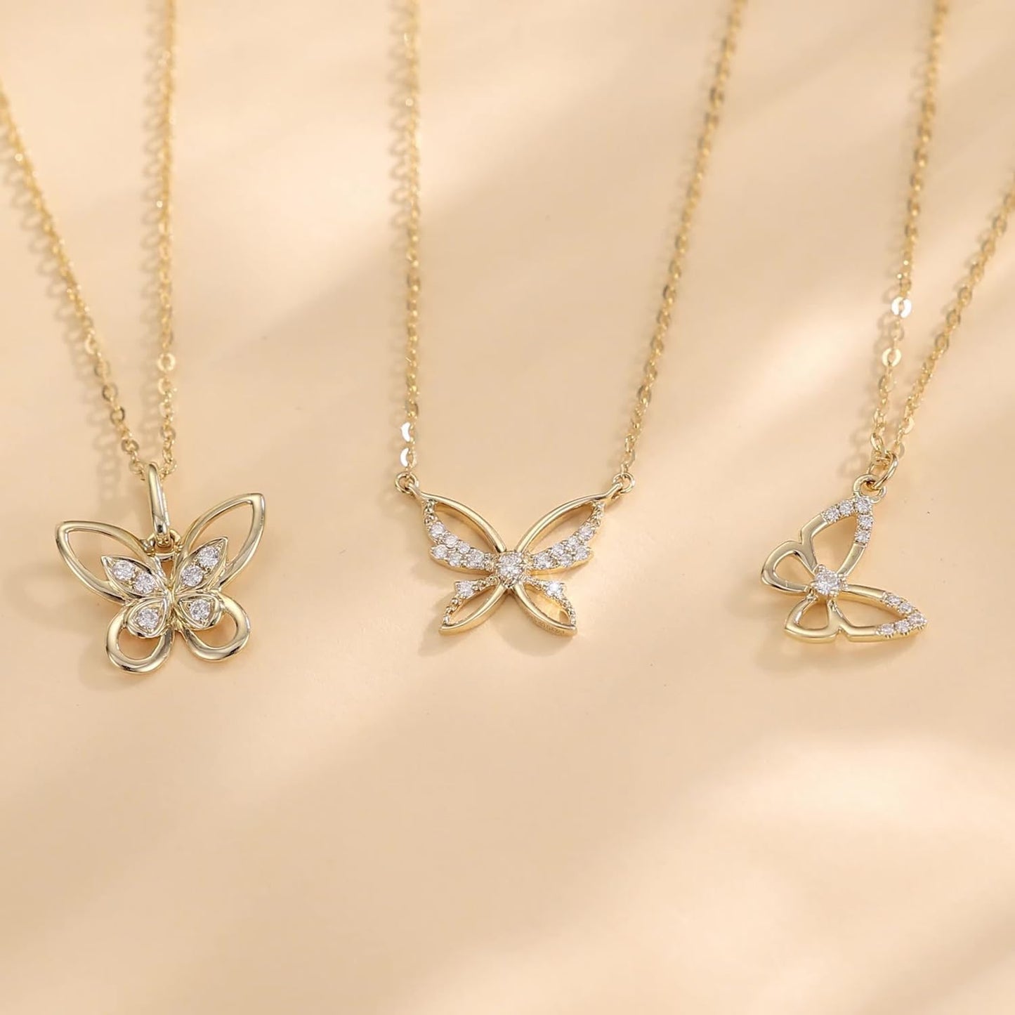 Butterfly Diamond Pendant Necklace | 14K Solid Yellow Gold