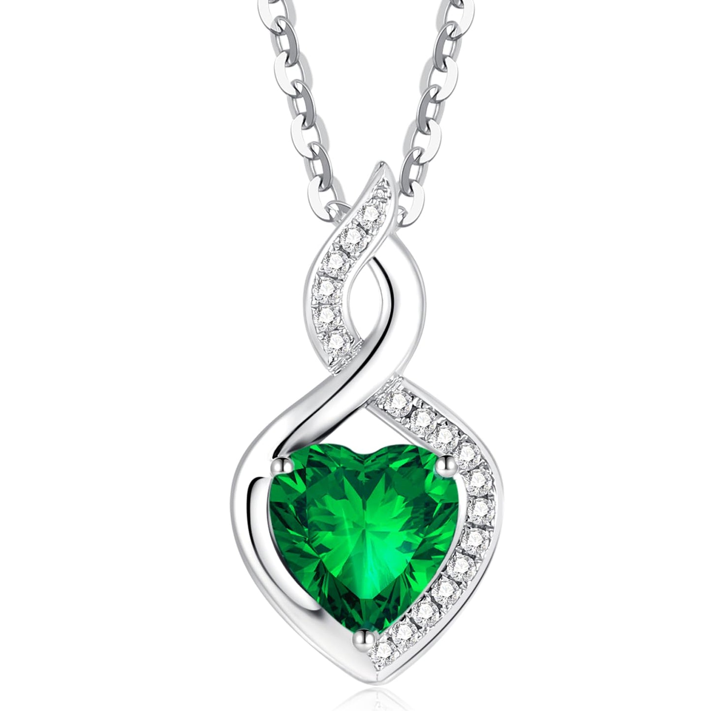 FANCIME 14K Solid White Gold Heart Birthstone Necklace with Diamond Pendent Birthday Gifts for Mom Women, Sterling Silver Chain 16" + 2" Extender