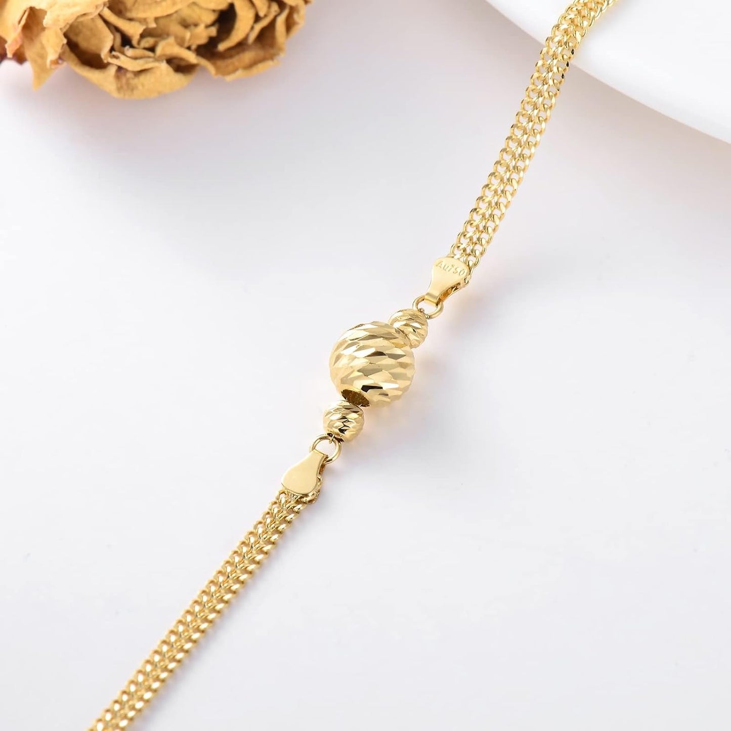 18K Solid Gold Italian Bracelet for Women, 2.4MM Width Gold Durable Bismark Chain Bracelets Jewelry Anniversary Birthday Gift for Mom, Wife, Sister 6.5"-8.5"
