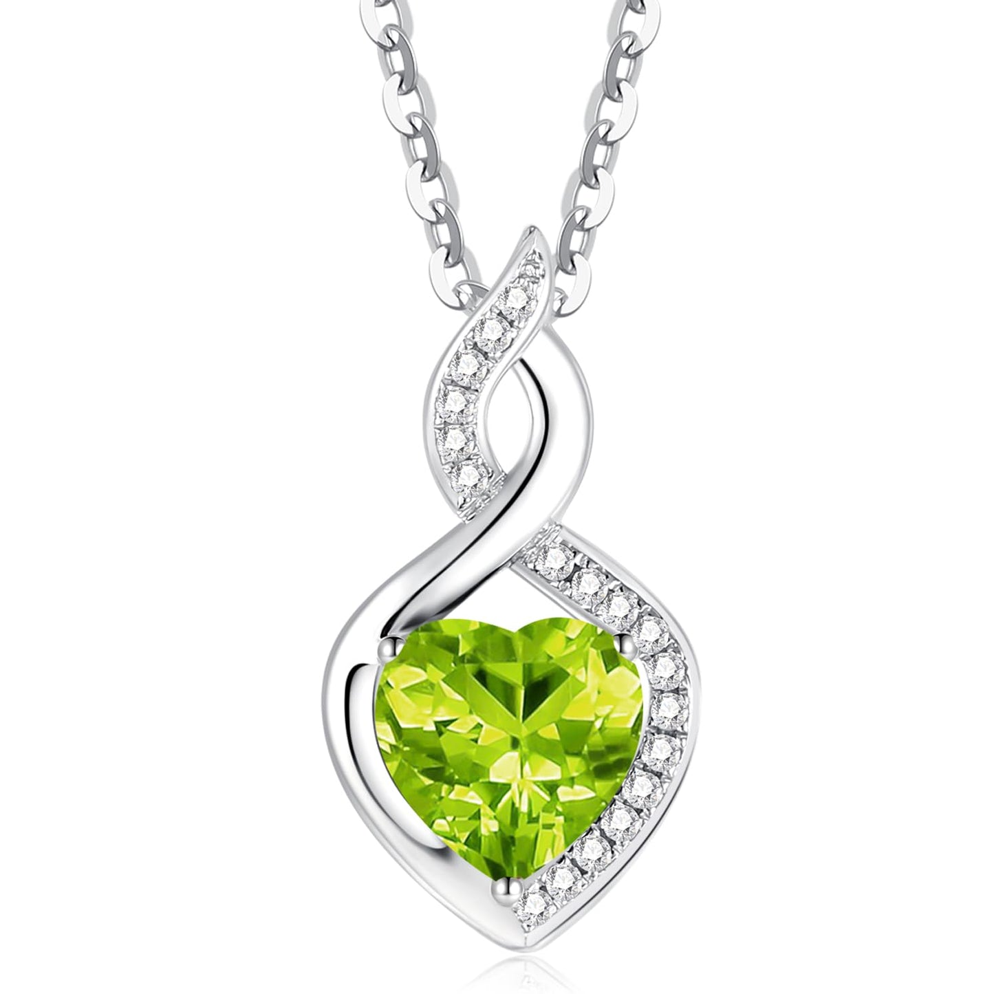 FANCIME 14K Solid White Gold Heart Birthstone Necklace with Diamond Pendent Birthday Gifts for Mom Women, Sterling Silver Chain 16" + 2" Extender