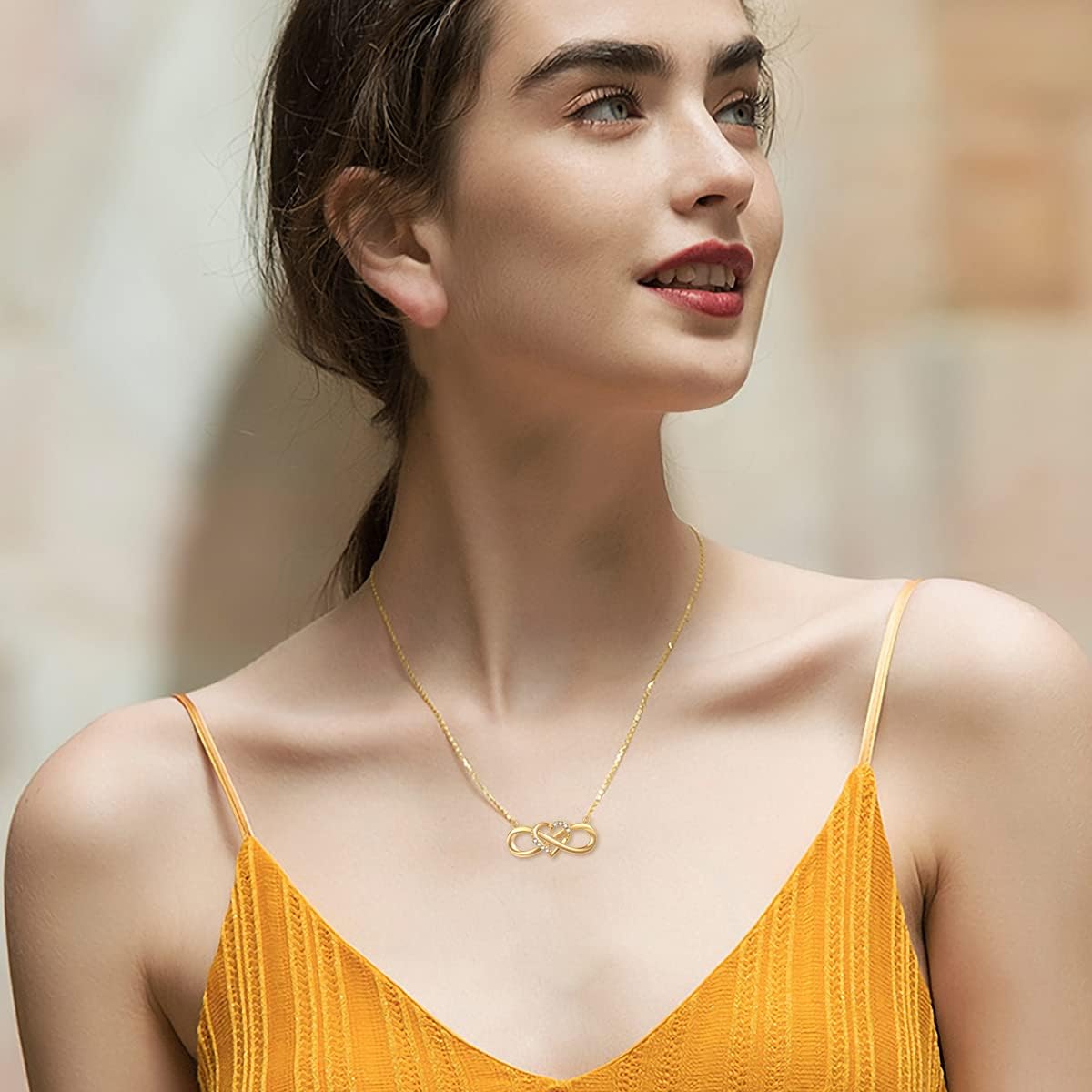 Heart Infinity Pendant Necklace | 14K Solid Yellow Gold